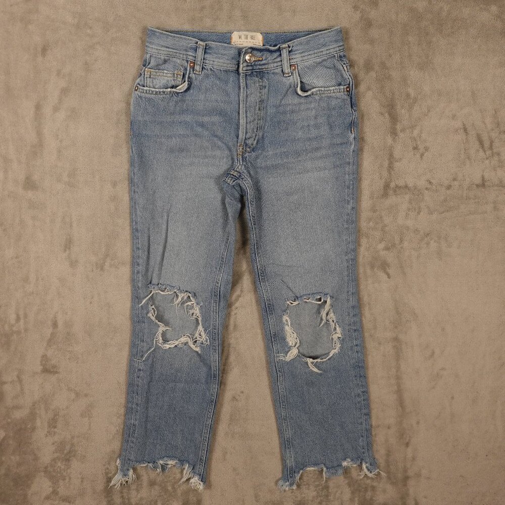 We The Free Jeans Boyfriend Cropped Distressed Women's 24 Light Wash Blue Denim‎